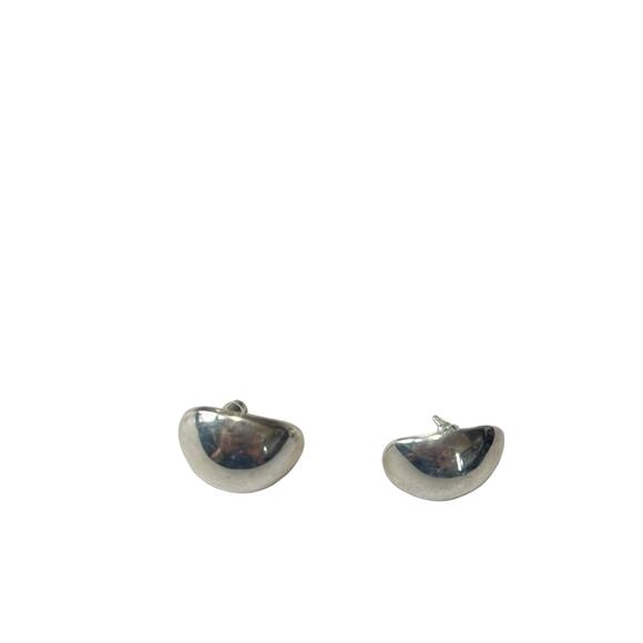 925 Women's Oval Curved Sterling Silver Pierced Stud Earrings - Picture 11 of 11